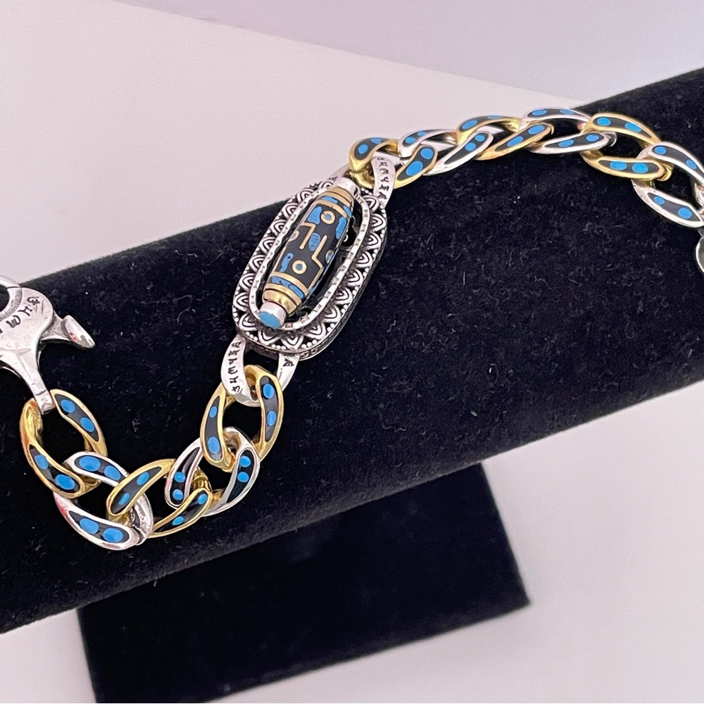 Vintage Chinese STERLING SILVER Gold Plated Turquoise Unique Whimsical Bracelet - Picture 16 of 16